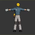 Construction Workwear With Yellow Hard Hat Blue Shirt White Gloves And Beige Pants