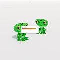 Cute Green Frogs With Big Eyes In Cartoon Style On White Background