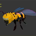 Low Poly Yellow And Black Bee With Blue Wings And Glowing Eyes In Geometric Design