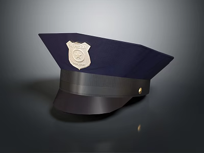 Navy Blue Police Hat With Gold Badge And Black Brim Design 3d model