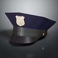 Navy Blue Police Hat With Gold Badge And Black Brim Design