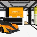 Lincoln 4S Dealership Showroom Featuring Orange Sports Car Reception Desk And Glass Walls
