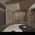 Modern Lobby Interior With Wooden Paneling White Reception Desk And Marble Floor