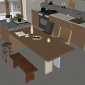 Modern Kitchen Dining Table Set With Wooden Top Bench Chairs And Glass Legs