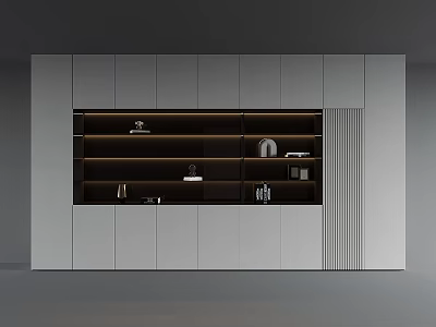 Modern Decorative Cabinet With Sleek Gray Finish Open Shelves And Decor Items 3d model