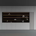 Modern Decorative Cabinet With Sleek Gray Finish Open Shelves And Decor Items