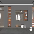Modern Walk in Closet Interior Design With Open Shelves Hanging Clothes And Mirror