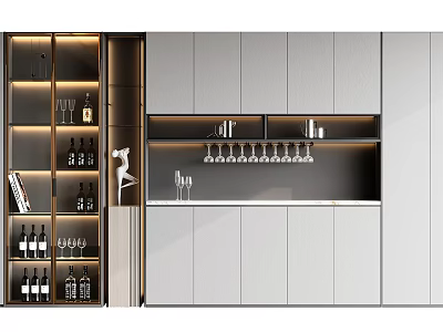 Modern Wine Cabinet Interior Design With Wine Bottles And Glasses Lighting 3d model
