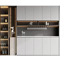 Modern Wine Cabinet Interior Design With Wine Bottles And Glasses Lighting