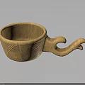 Elegant Handcrafted Wooden Mug With Intricate Carved Patterns And Unique Curved Handle