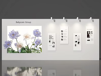 Bayonne Group Window Display with Purple and White Flowers and Information Display Boards 3d model