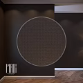 Round Brown Woven Texture Rug In Modern Indoor Room With Dark Walls And Wooden Floor