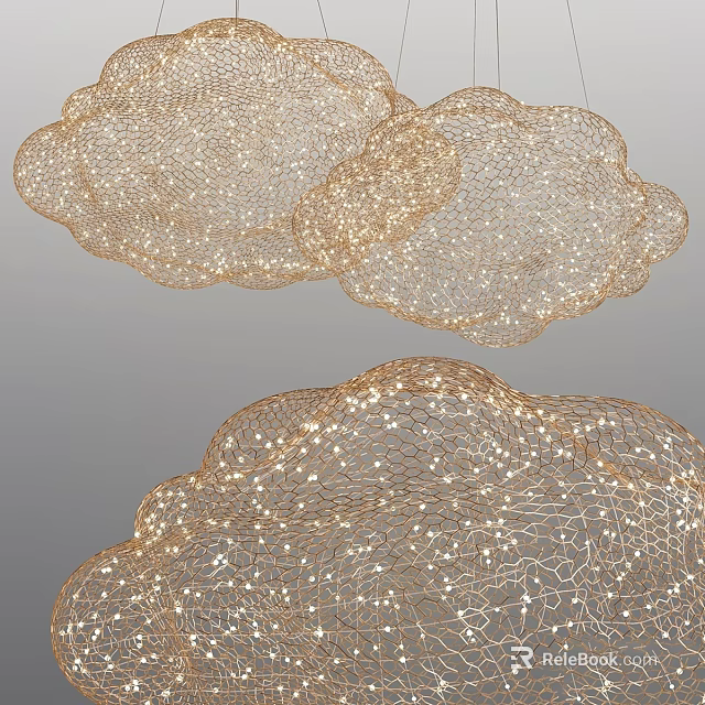 Gold Mesh Cloud Shaped Chandelier with Sparkling Lights for Modern Spaces 3d model 