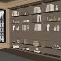 Modern Study Room with Wooden Bookshelves Books Decorative Items and Round Table