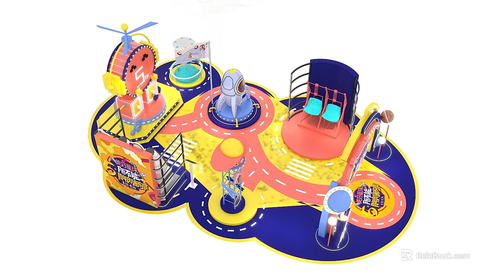 Interactive Play Area With Colorful Slides Climbing Structures And Spin Devices 3d model 