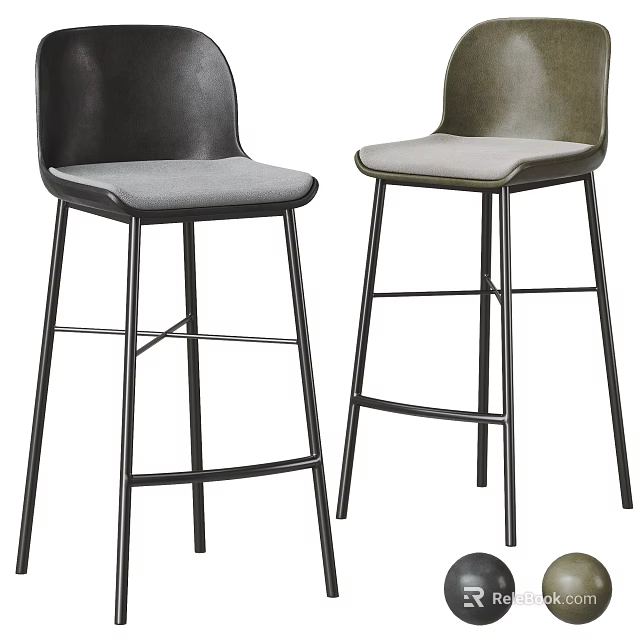 Modern Upholstered Bar Stools Set with Black Metal Frame for Kitchen Dining 3d model 