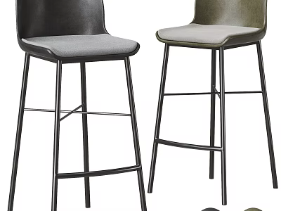 Modern Upholstered Bar Stools Set with Black Metal Frame for Kitchen Dining 3d model
