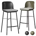 Modern Upholstered Bar Stools Set with Black Metal Frame for Kitchen Dining 3d model