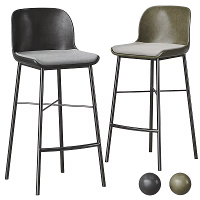 Modern Upholstered Bar Stools Set with Black Metal Frame for Kitchen Dining 3d model