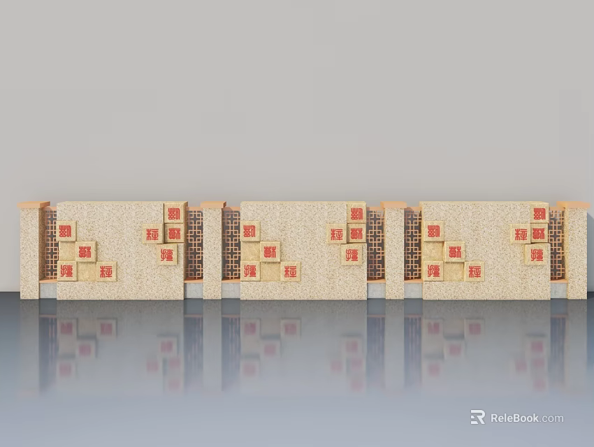 Modern Swing Doors With Beige Panel And Red Pattern Design For Home Interior 3d model 