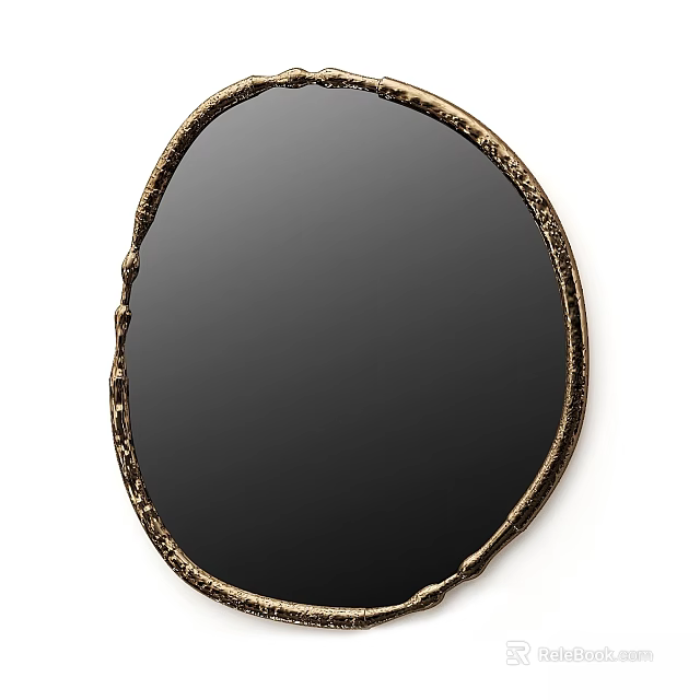 Oval Decorative Mirror With Golden Textured Frame And Modern Design 3d model 
