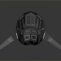 Futuristic Spacecraft Design With Advanced Aerodynamic Structure And Blue Thrusters For Interstellar Travel