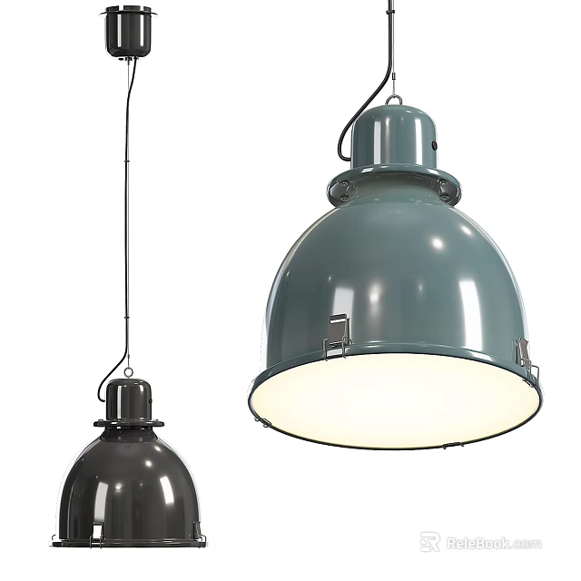 Industrial Style Pendant Lights With Dark Gray Light Green Metal Finish And White Shade 3d model 
