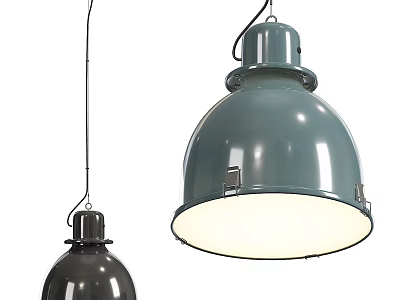 Industrial Style Pendant Lights With Dark Gray Light Green Metal Finish And White Shade 3d model