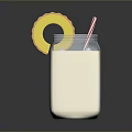 Clear Glass Cup With Milk Red And White Striped Straw And Yellow Ring Shaped Cookie