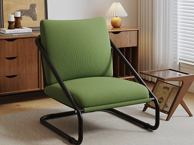 Green Lazy Sofa With Black Metal Frame In Modern Living Room With Wooden Side Table 3d model