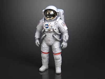 Astronaut in White Spacesuit with NASA Logo and Helmet on Dark Background 3d model