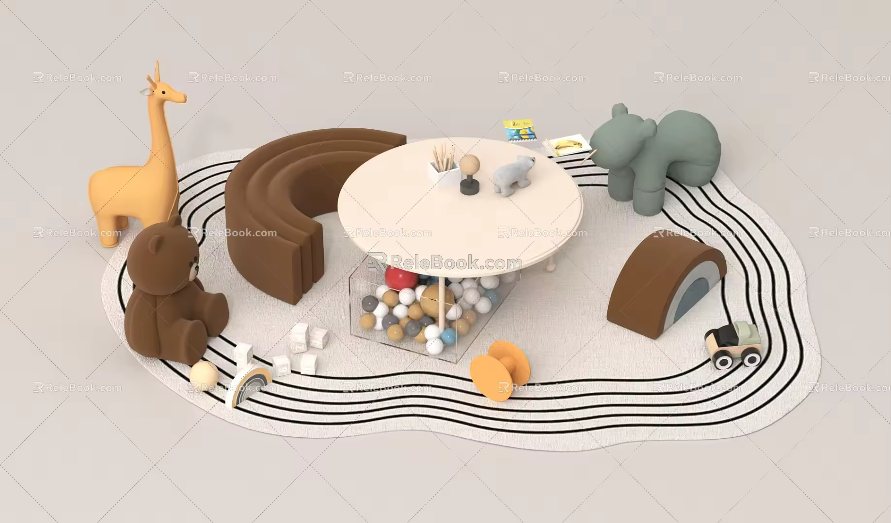 Modern Children's Table and Chair Combination Building Blocks Toy Table Children's Seat 3d model
