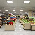 Bright Supermarket Interior With Neatly Arranged Shelves Stocked Full Of Grocery And Household Products
