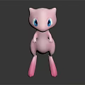 Cute Pink Pokémon Mew Character with Big Blue Eyes and Long Tail in 3D Render