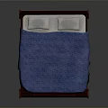 Classic Wooden Bed Frame With Blue Blanket And White Pillows