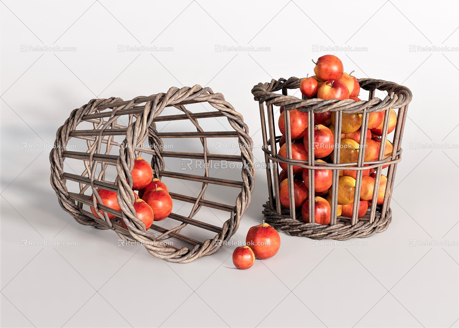 Nordic Storage Basket Ornaments Bamboo Basket Plant Bamboo House Dirty Clothes Basket Apple Fruit 3d model