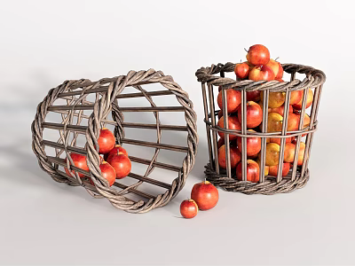 Woven Storage Baskets Filled With Fresh Cherry Tomatoes Some Scattered Nearby 3d model