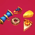 Colorful Assorted Foods Featuring Blueberry Cake Chocolate Donut Cheese Pizza Slice And Pastry Roll