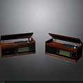 Two Vintage Electronic Radios With Red Wooden Case Portable Classic Open Lid Design