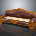 Traditional Multi Person Sofa With Wooden Carved Frame Leather Padded Seats And Textured Backrest