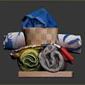 Colorful Rolled Towels Display With Blue Towel In Wooden Basket And Various Patterns On Tray