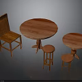 Wooden Dining Furniture Set With Round Table Chair And Small Stools