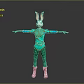 Rabbit Character In Green Blue Outfit With Pink Ears And Open Arms Pose