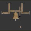 Wooden Frame Device With Hanging Brass Bell And Supporting Metal Arms
