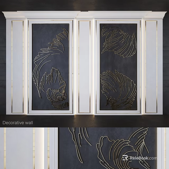Elegant Decorative Wall Hangings With Golden Line Patterns And Modern Black Frames 3d model 