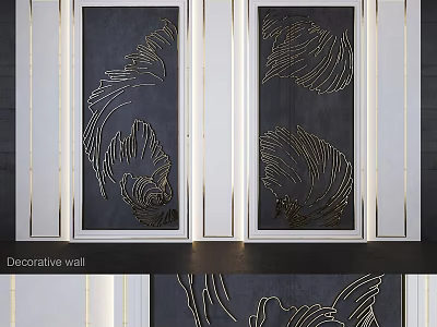 Elegant Decorative Wall Hangings With Golden Line Patterns And Modern Black Frames 3d model