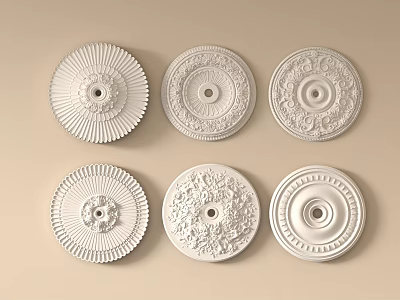 White Ceiling Medallions With Various Ornate Patterns And Decorative Designs 3d model