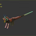 3D Mythical Horned Creature Character With Orange Black Skeletal Body And Long Tail