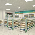 Bright Shopping Mall Pharmacy Interior With Organized Shelves And Health Products