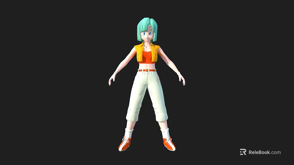 Game Movie Character 3D Model With Green Hair Orange Vest White Pants And Orange Shoes 3d model 